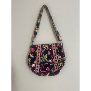 Vera Bradley Quilted Floral Shoulder Bag Navy Blue Pink Flower‎ Crossbody Bag